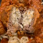 Lamb and Beef Meatballs Stuffed with Feta Cheese over Spaghetti with Vodka Sauce | Dishin' With Darla